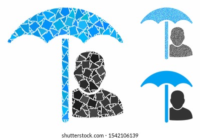 User protection umbrella composition of unequal parts in various sizes and color hues, based on user protection umbrella icon. Vector humpy parts are composed into composition.