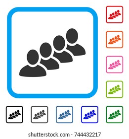 User Queue icon. Flat grey iconic symbol inside a blue rounded rectangle. Black, gray, green, blue, red, orange color variants of User Queue vector. Designed for web and application user interface.