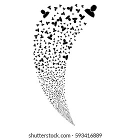 User random fireworks stream. Vector illustration style is flat black iconic symbols on a white background. Object fountain created from scattered pictographs.
