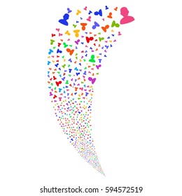 User random fireworks stream. Vector illustration style is flat bright multicolored iconic symbols on a white background. Object fountain made from scattered pictograms.
