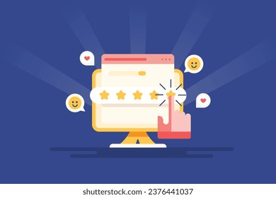 User rating, Customer feedback, top quality rating by client, five star rating - vector illustration background with icons