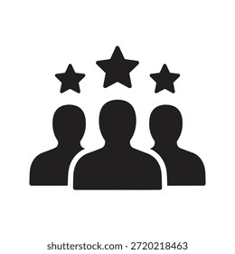 Símbolo de Comentarios Vector de glifo sólido para la satisfacción de la revisión del Cliente y la puntuación de rango de calidad de estrella del grupo de personas