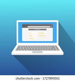 Clasificación de usuarios en el concepto de diseño de pantalla de laptop. Comentarios de los clientes con variación de estrellas. Información de encuestas en línea, ilustración vectorial