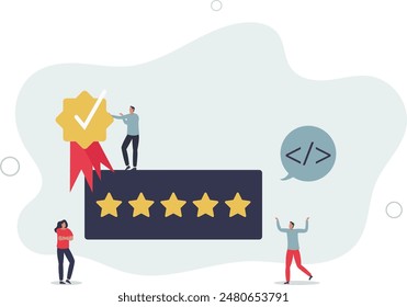User ratings and product reviews as satisfaction feedback.Rate quality and give stars for performance .flat illustration.
