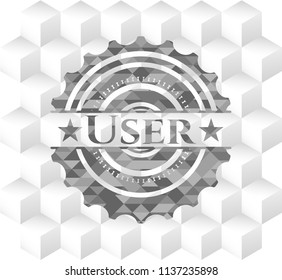 User realistic grey emblem with cube white background