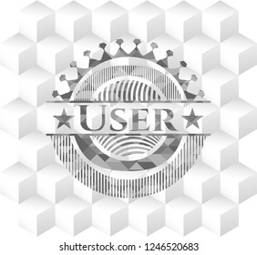 User realistic grey emblem with cube white background