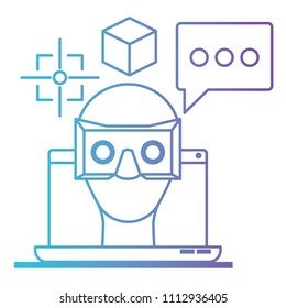 user with reality virtual mask and set icons technology