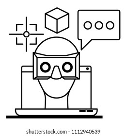 user with reality virtual mask and set icons technology