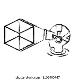 user with reality virtual mask technology and cube