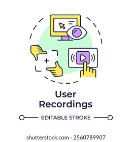 User recordings multi color concept icon. Real time sessions study. Website visitor tracking method. Round shape line illustration. Abstract idea. Graphic design. Easy to use in infographic