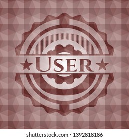 User red seamless badge with geometric background.