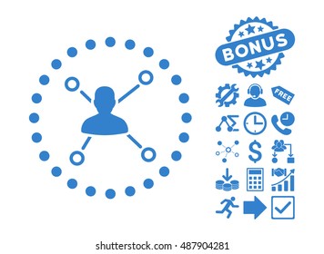 User Relations pictograph with bonus icon set. Vector illustration style is flat iconic symbols, cobalt color, white background.