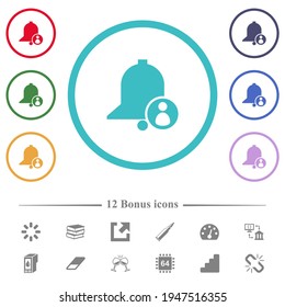 Iconos de color plano recordatorio de usuario en contornos de forma circular. 12 íconos adicionales incluidos.