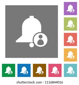 User reminder flat icons on simple color square backgrounds