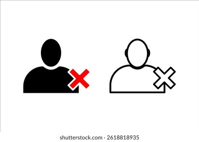  User removal, linear style icon set. User profile icon with an deletion symbol, removal . Editable stroke width