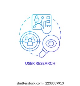 Icono de concepto de degradado azul de la investigación de usuario. Experiencia de audiencia. Información para el diseño de contenido, idea abstracta, ilustración de línea delgada. Dibujo de contorno aislado. Multitud de fuentes Pro-Bold utilizadas