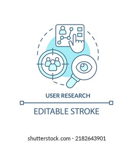 User research turquoise concept icon. Audience experience. Content design abstract idea thin line illustration. Isolated outline drawing. Editable stroke. Arial, Myriad Pro-Bold fonts used