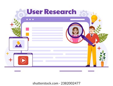 User Research Vector Illustration of People Searching and Exploring in Networks to Design Project, Online Survey and Analytics in Flat Background