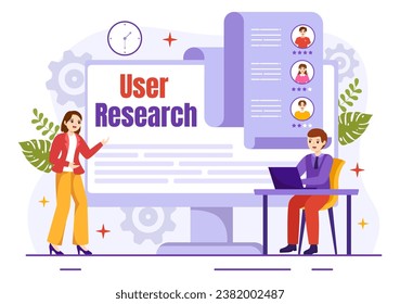 User Research Vector Illustration of People Searching and Exploring in Networks to Design Project, Online Survey and Analytics in Flat Background
