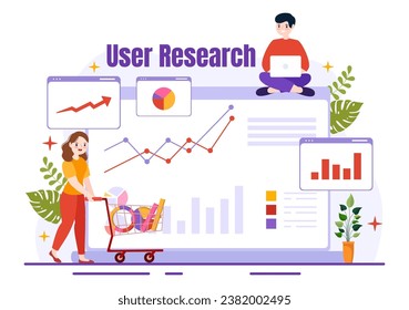 User Research Vector Illustration of People Searching and Exploring in Networks to Design Project, Online Survey and Analytics in Flat Background