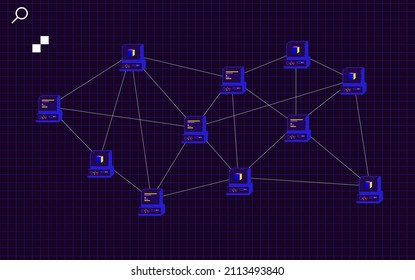 User retro computer internet data virtual connect network. Blockchain cryptocurrency technology design. Future cyber background template.