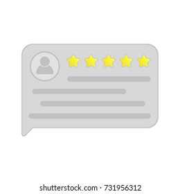 User review. Feedback. Testimonial message. Review rating in speech bubble. Good rate. Illustration in flat style.