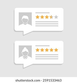 User review good symbol icon. Vector illustration with stars comment for social media template