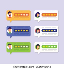 User reviews and feedback concept for customer satisfaction with speech bubble icon