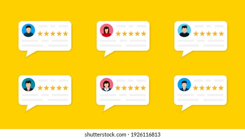 User Reviews And Feedback Concept. User Reviews Online. Customer Feedback Review Experience Rating Concept. User Client Service Message. Vector Illustration. EPS 10