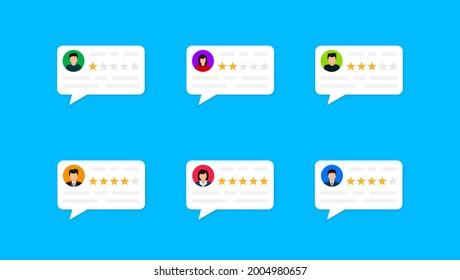 User reviews and feedback concept. User reviews online. Customer feedback review experience rating concept. User client service message. Vector illustration. EPS 10