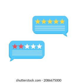 Reseñas de usuarios y concepto de comentarios. Comentarios del usuario en línea. Concepto de evaluación de la experiencia del cliente. Mensaje de servicio de cliente de usuario. Burbuja de estrellas de retroalimentación. Vector