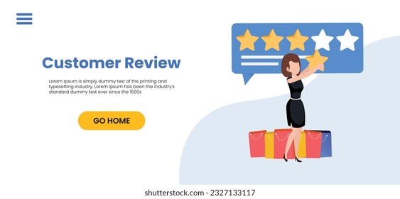Reseñas de usuarios y concepto de comentarios. Comentarios del usuario en línea. Concepto de evaluación de la experiencia del cliente. Mensaje de servicio de cliente de usuario. Ilustración vectorial.