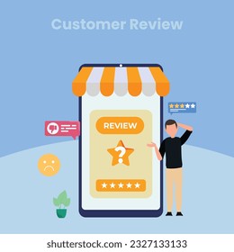 User reviews and feedback concept. User reviews online. Customer feedback review experience rating concept. User client service message. Vector illustration.