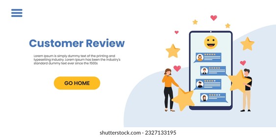 User reviews and feedback concept. User reviews online. Customer feedback review experience rating concept. User client service message. Vector illustration.