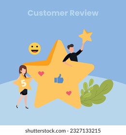 User Reviews und Feedback Konzept. Benutzer überprüft online. Erfahrungsbewertungs-Konzept für das Feedback des Kunden. Kundendienstnachricht des Benutzers. Vektorgrafik.