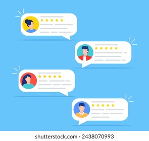 User reviews and feedback concept. User reviews online. Customer feedback review experience rating concept. User client service message. Vector illustration in flat style