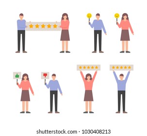 User reviews feedback set, customers giving ratings vector illustration