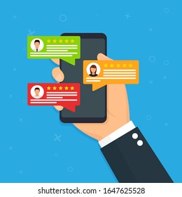 User reviews flat icon or feedback. Flat icon style vector illustration