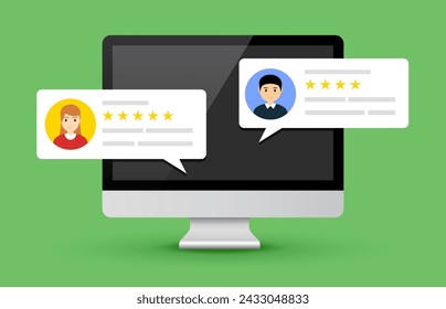User reviews online. Customer feedback review experience rating concept. User client service message