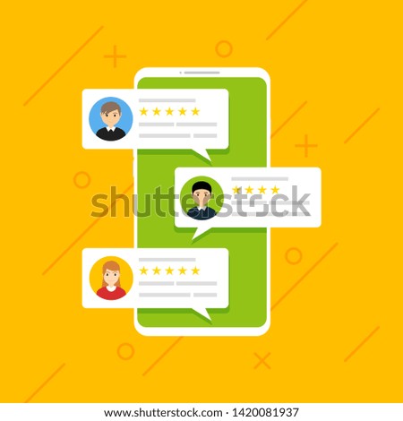 User reviews online mobile phone. Customer feedback review experience rating concept.