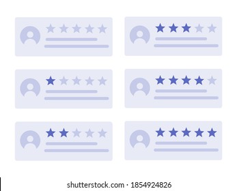 User reviews set. Vector flat illustration. Feedback rating. Rating stars with good and bad rate, concept of testimonial messages, notification alerts.