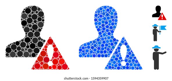 User risk management composition of filled circles in various sizes and color hues, based on user risk management icon. Vector filled circles are combined into blue mosaic.