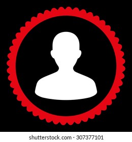 User round stamp icon. This flat vector symbol is drawn with red and white colors on a black background.