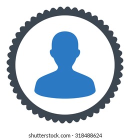 User round stamp icon. This flat vector symbol is drawn with smooth blue colors on a white background.