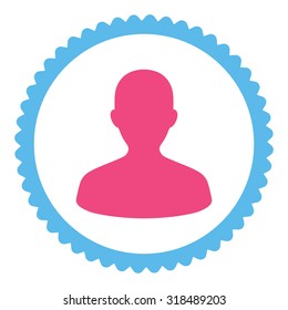 User round stamp icon. This flat vector symbol is drawn with pink and blue colors on a white background.