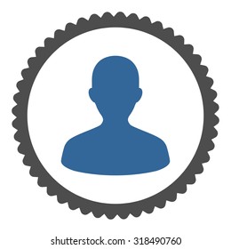 User round stamp icon. This flat vector symbol is drawn with cobalt and gray colors on a white background.