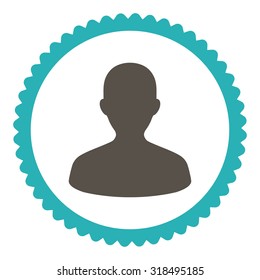 User round stamp icon. This flat vector symbol is drawn with grey and cyan colors on a white background.