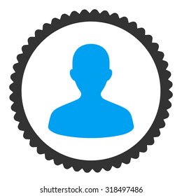 User round stamp icon. This flat vector symbol is drawn with blue and gray colors on a white background.