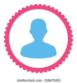 User round stamp icon. This flat vector symbol is drawn with pink and blue colors on a white background.