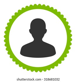 User round stamp icon. This flat vector symbol is drawn with eco green and gray colors on a white background.